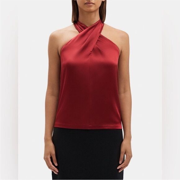 NWT Theory Ertil Convertible Cross Front Plunge Silk
Halter Top Red Dahlia Small - Picture 7 of 12